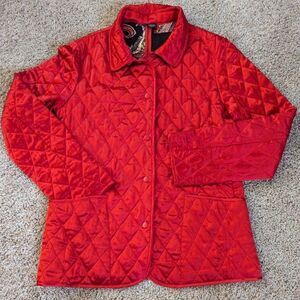 Vintage 100% Silk Reversible Quilted Jacket Collar Coat Black Paisley Print Red